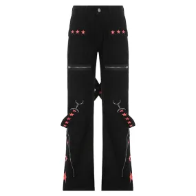 Punk Y2k Grunge Black and Pink Low Waist Denim Pants