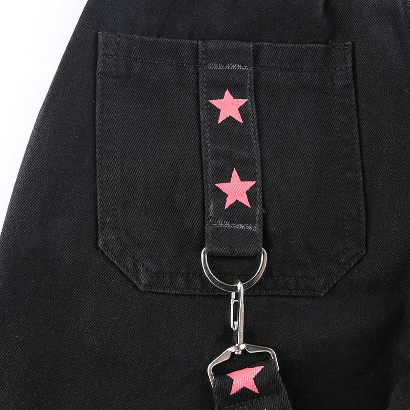 Punk Y2k Grunge Black and Pink Low Waist Denim Pants