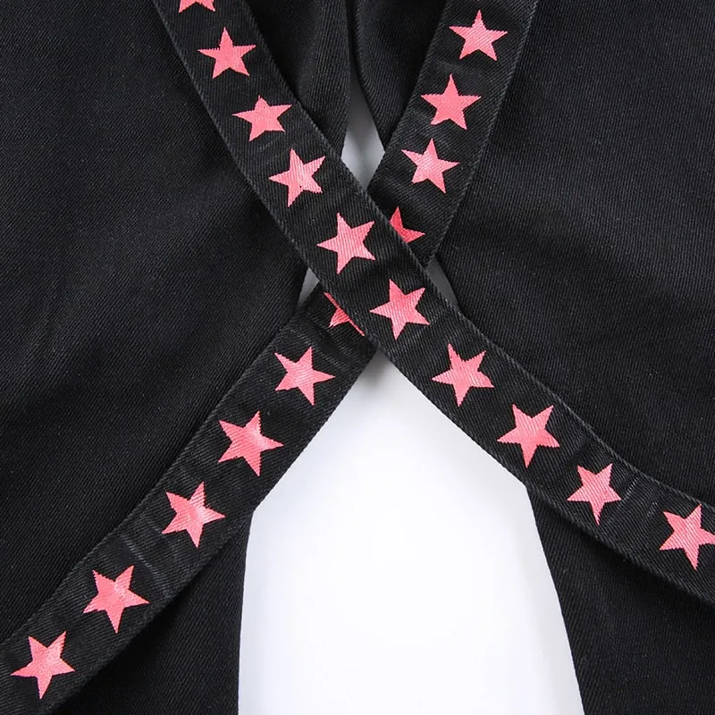 Punk Y2k Grunge Black and Pink Low Waist Denim Pants