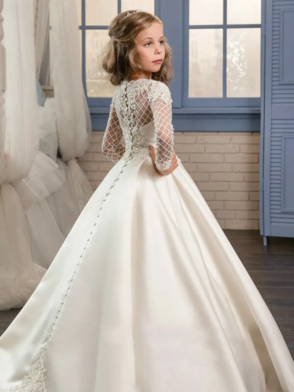 Radiant Dance Lace Sleeves Communion Gown