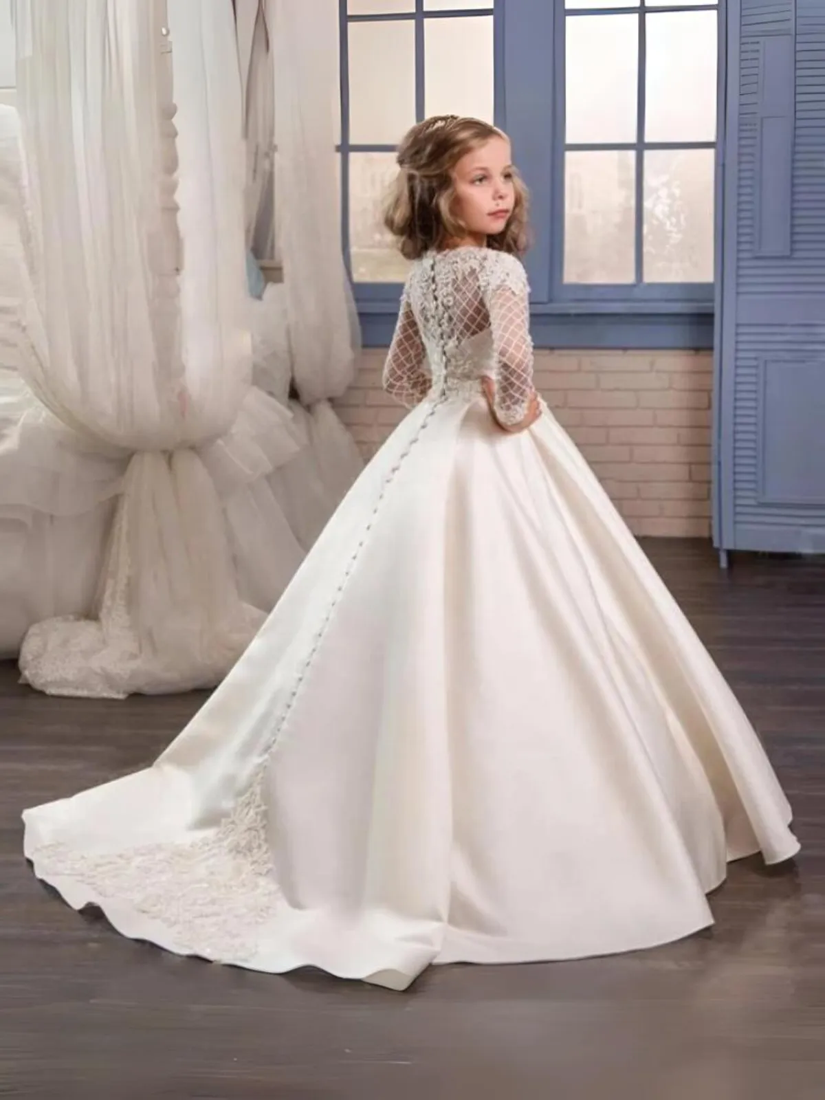 Radiant Dance Lace Sleeves Communion Gown