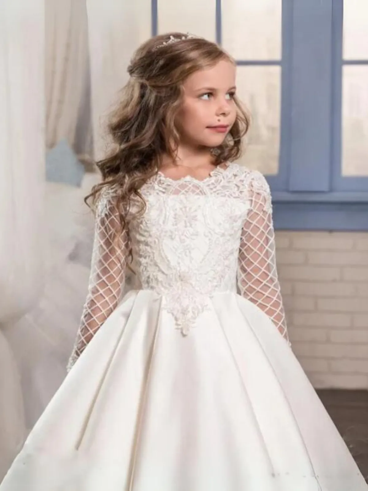 Radiant Dance Lace Sleeves Communion Gown