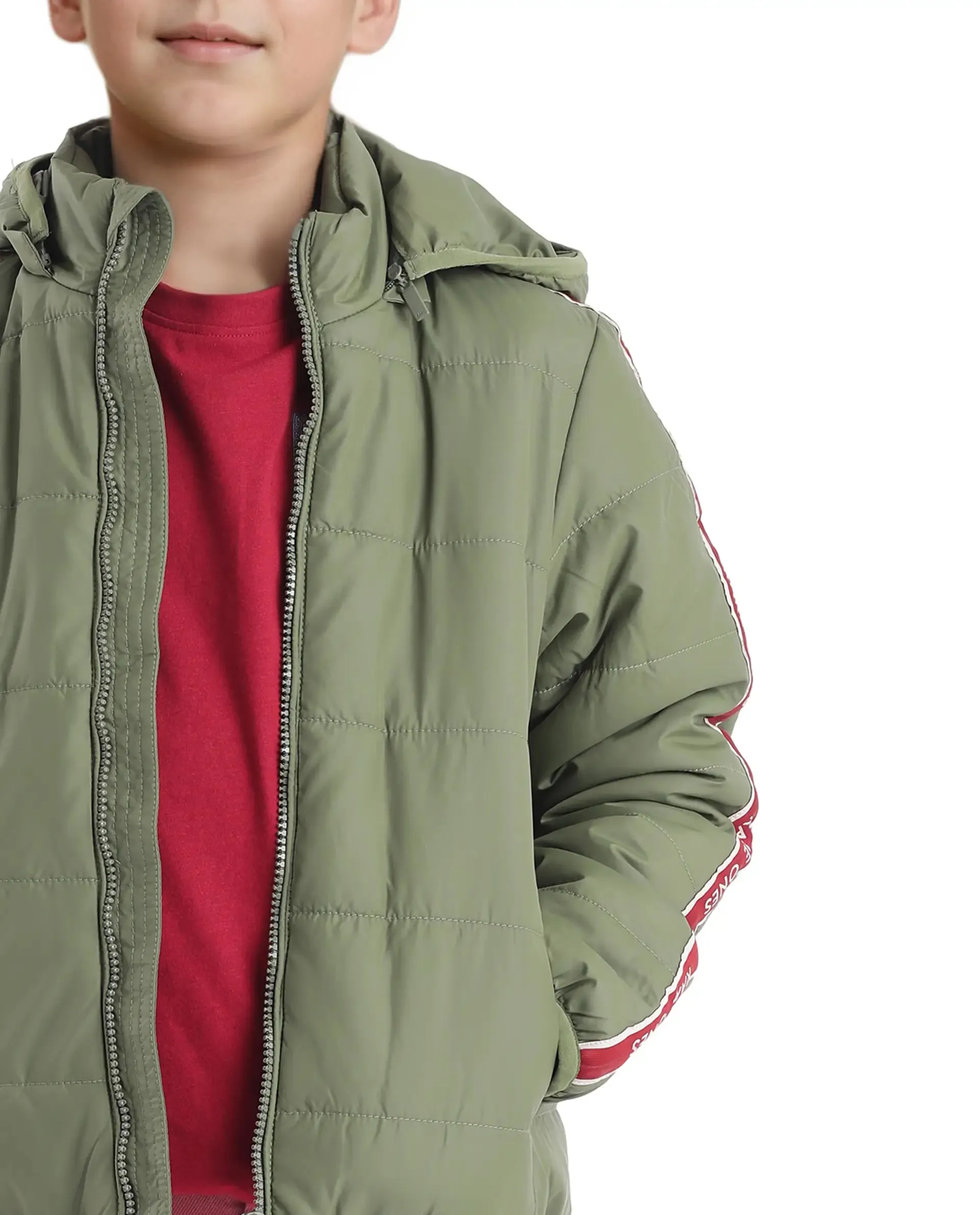 Rare Ones Kids Bolin Olive Polyester Full Sleeve Hooded Solid Jacket