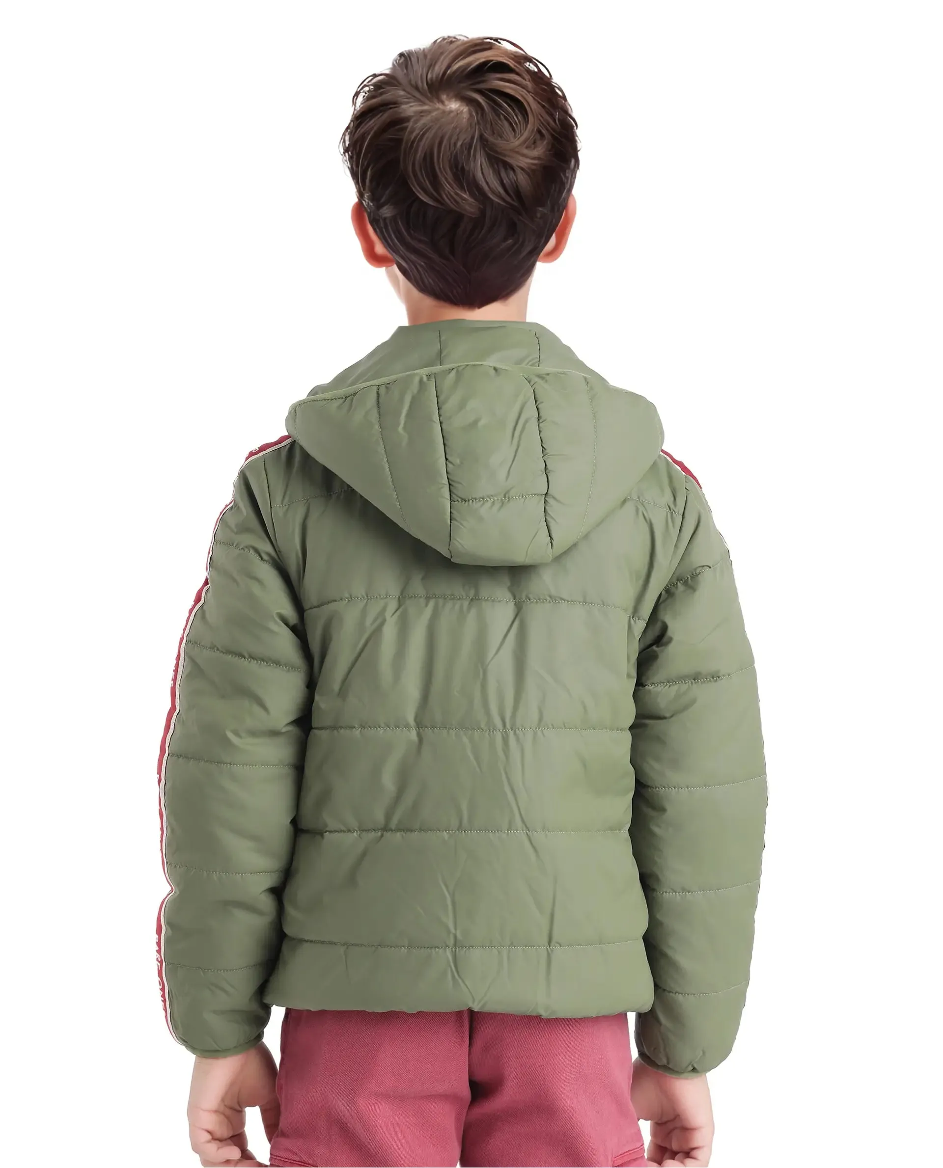 Rare Ones Kids Bolin Olive Polyester Full Sleeve Hooded Solid Jacket