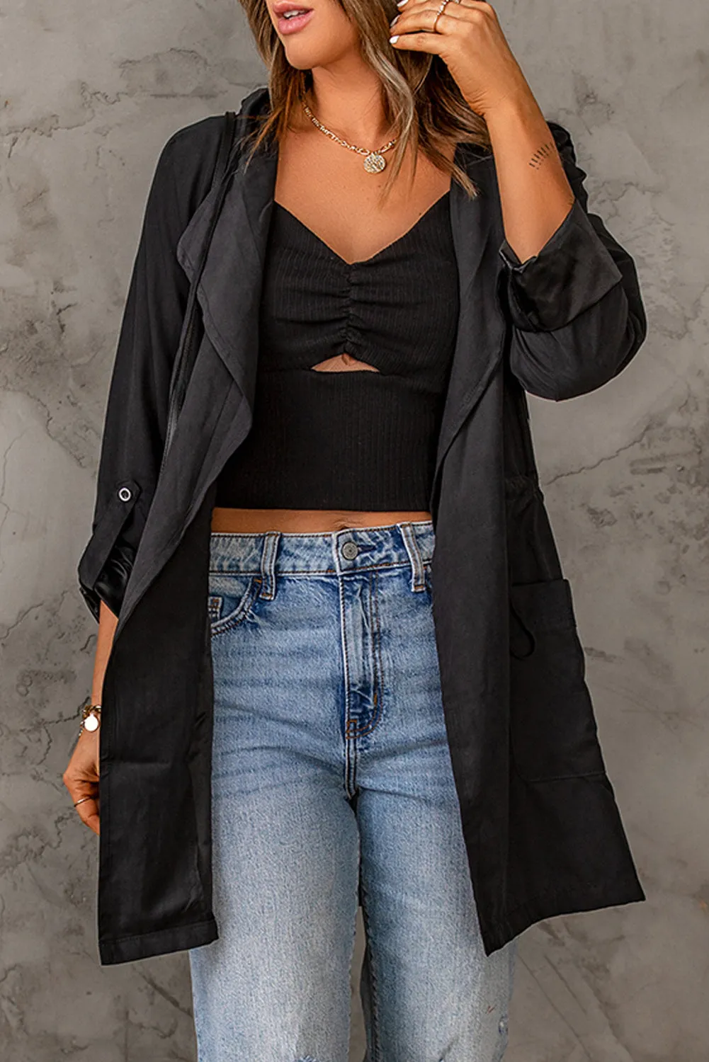 Rarely Seen Drawstring Hooded Longline Jacket