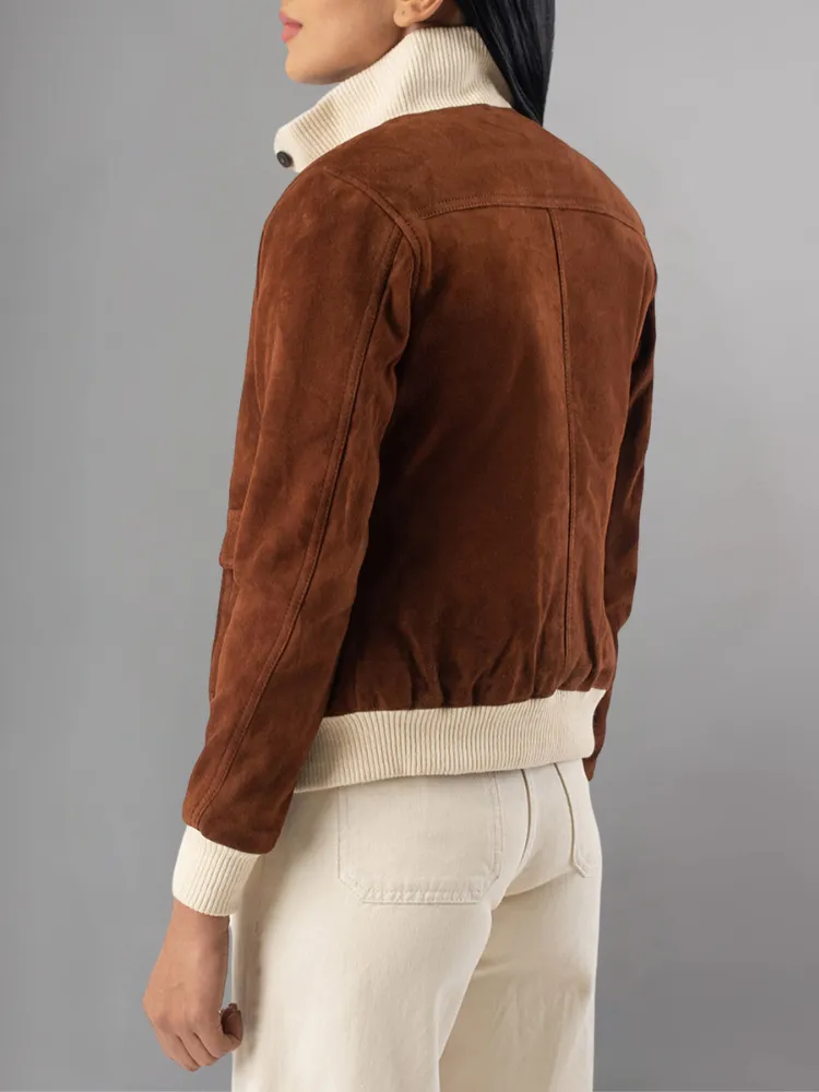 Real Suede Cropped Shearling Jacket For Women