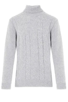 Regular Fit Wool Blend Light Gray Turtleneck Sweater