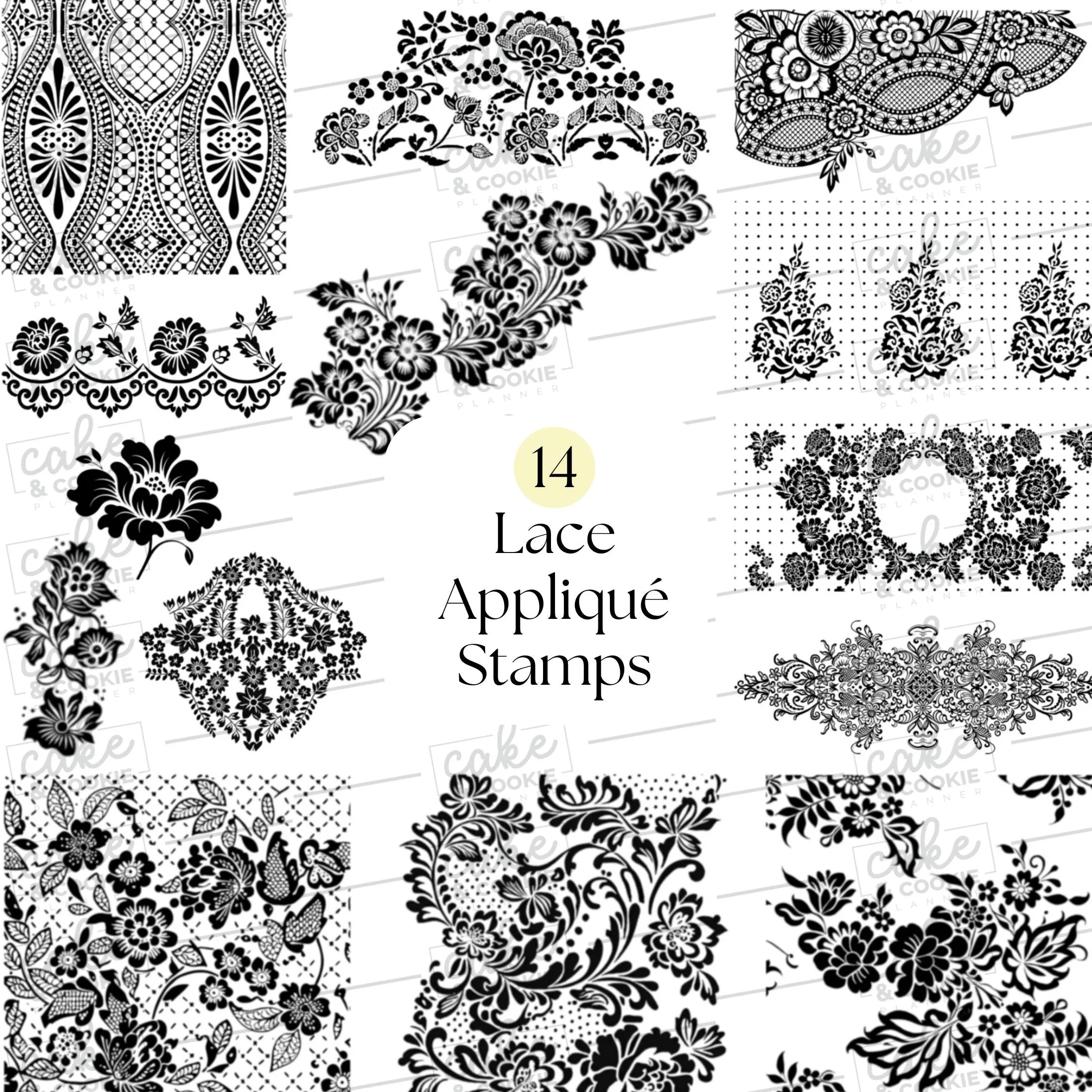 Romantic Lace Cake Stencils & Mat Procreate Stamps Pack - Digital Cake Sketching