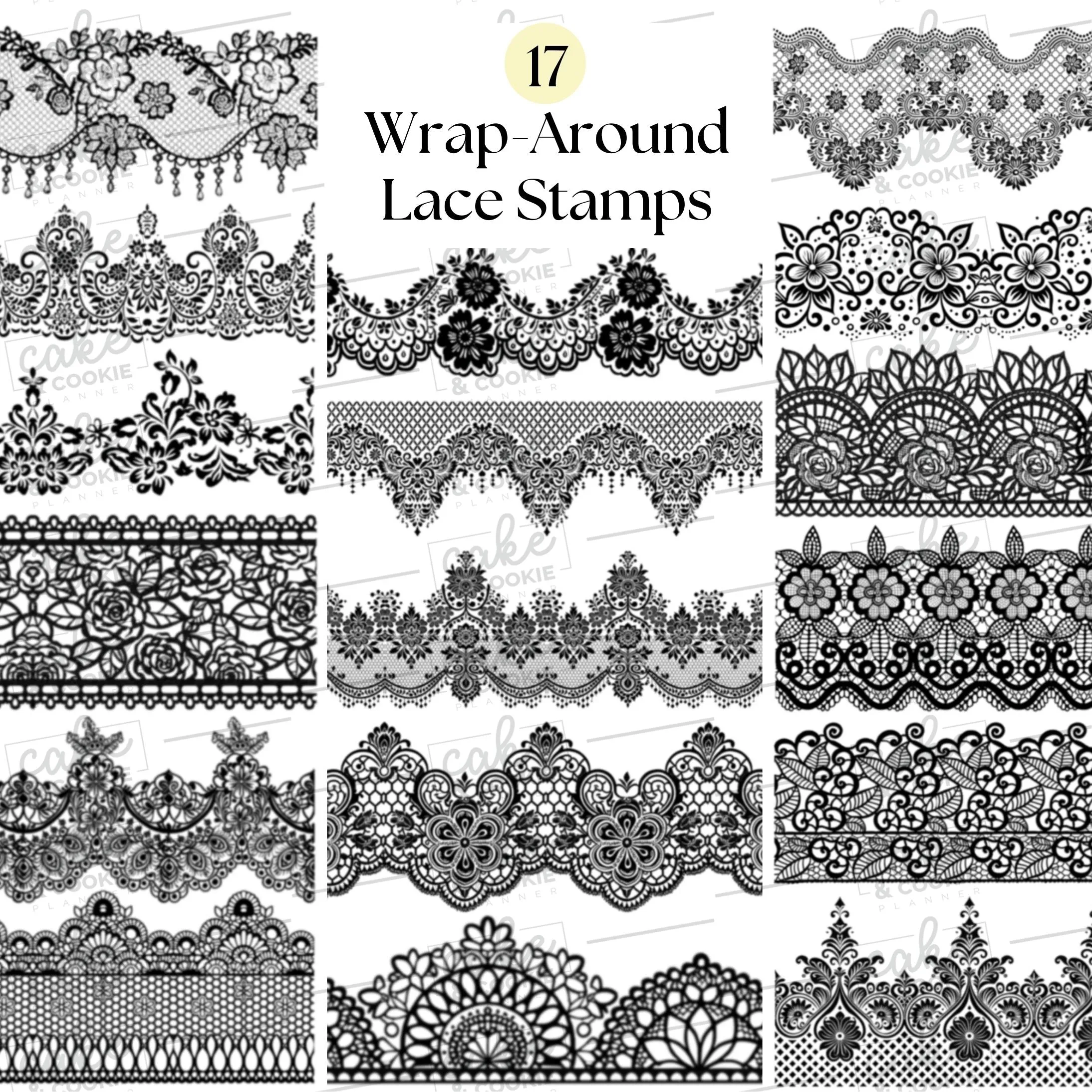 Romantic Lace Cake Stencils & Mat Procreate Stamps Pack - Digital Cake Sketching