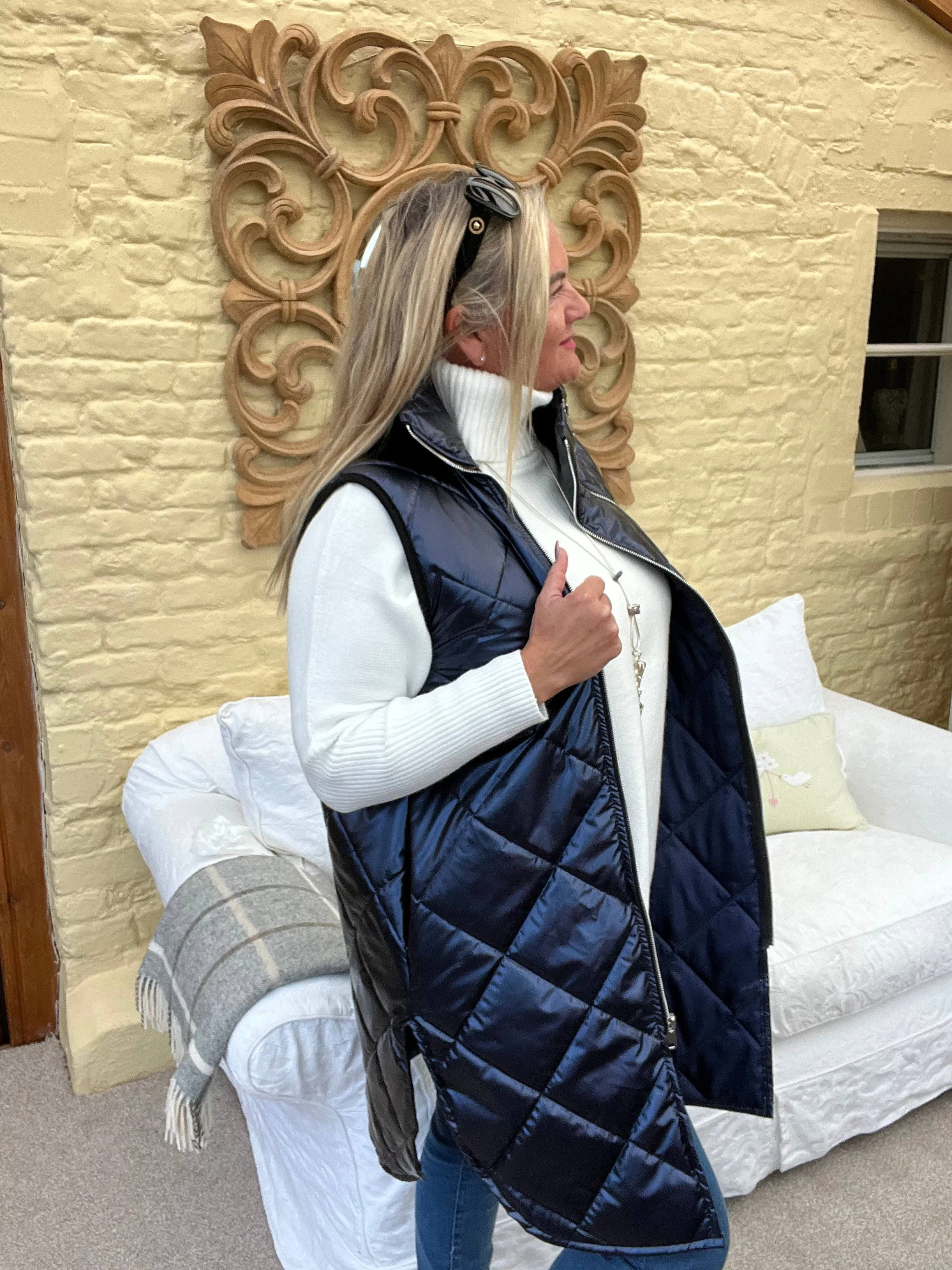 Romarno Long Gilet Metallic Blue