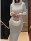 Ruched High Neck Long Sleeve Hooded Maxi Dress