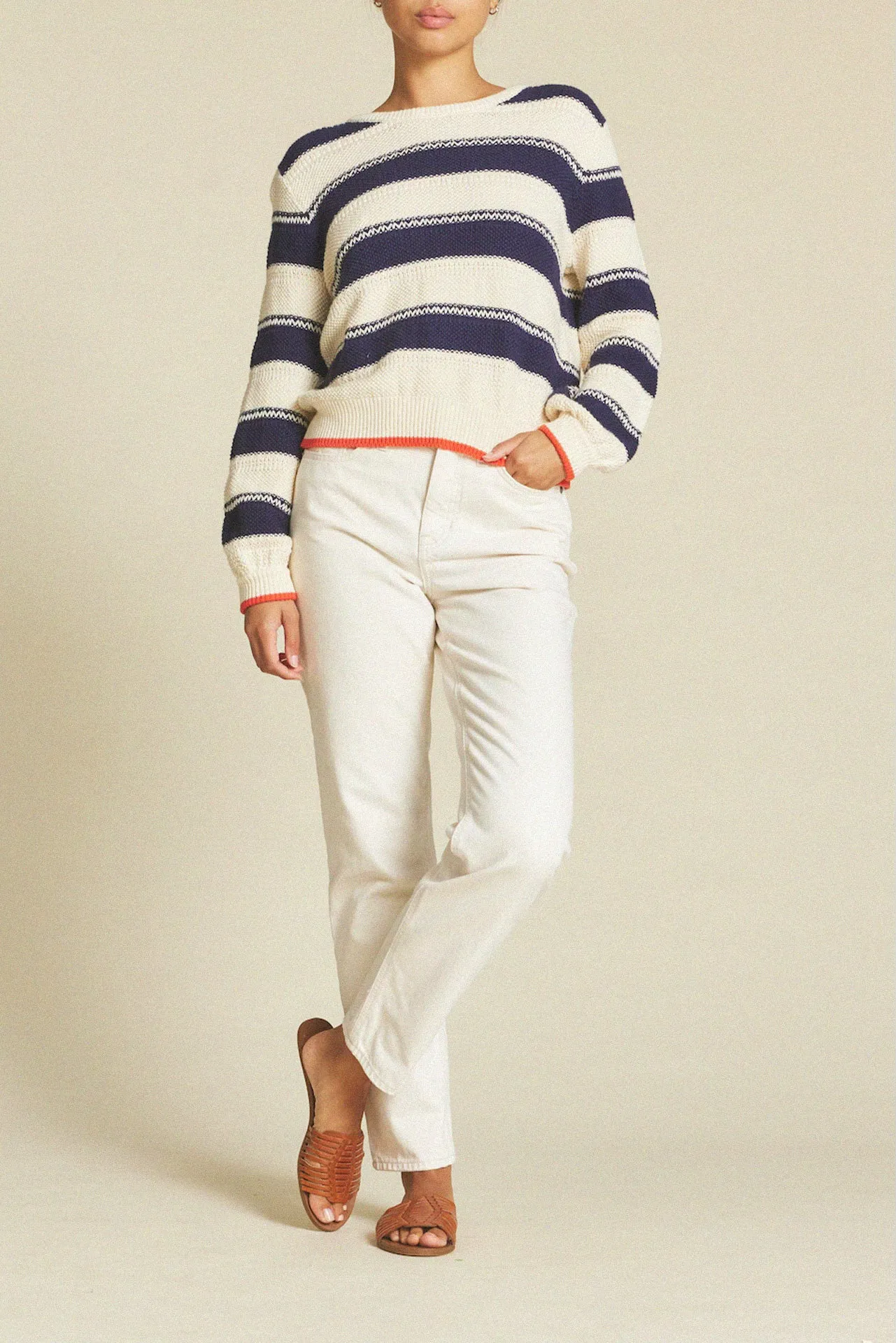 Ryann Sweater Navy With Antique White Stripe