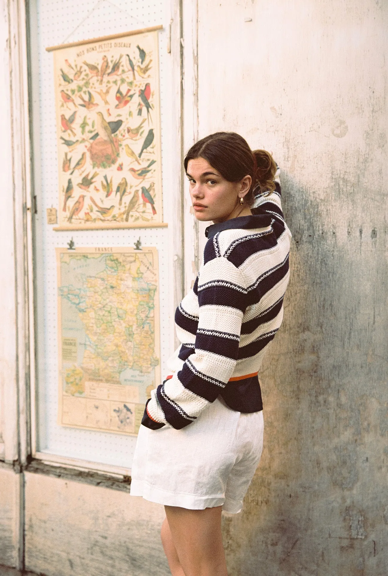 Ryann Sweater Navy With Antique White Stripe