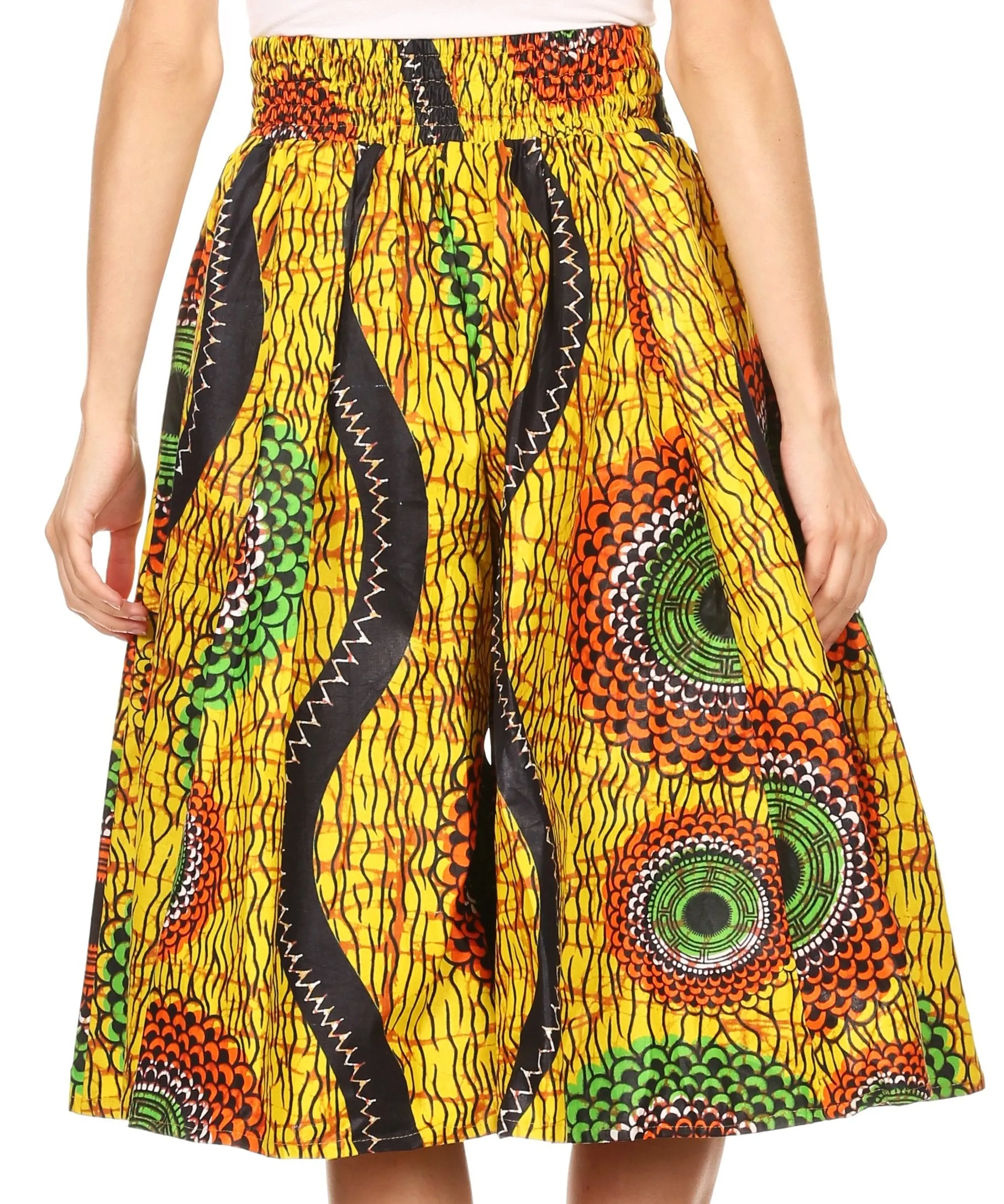 Sakkas Adisa Ankara African Wax Print Culotte Pants Colorful with Elastic Waist