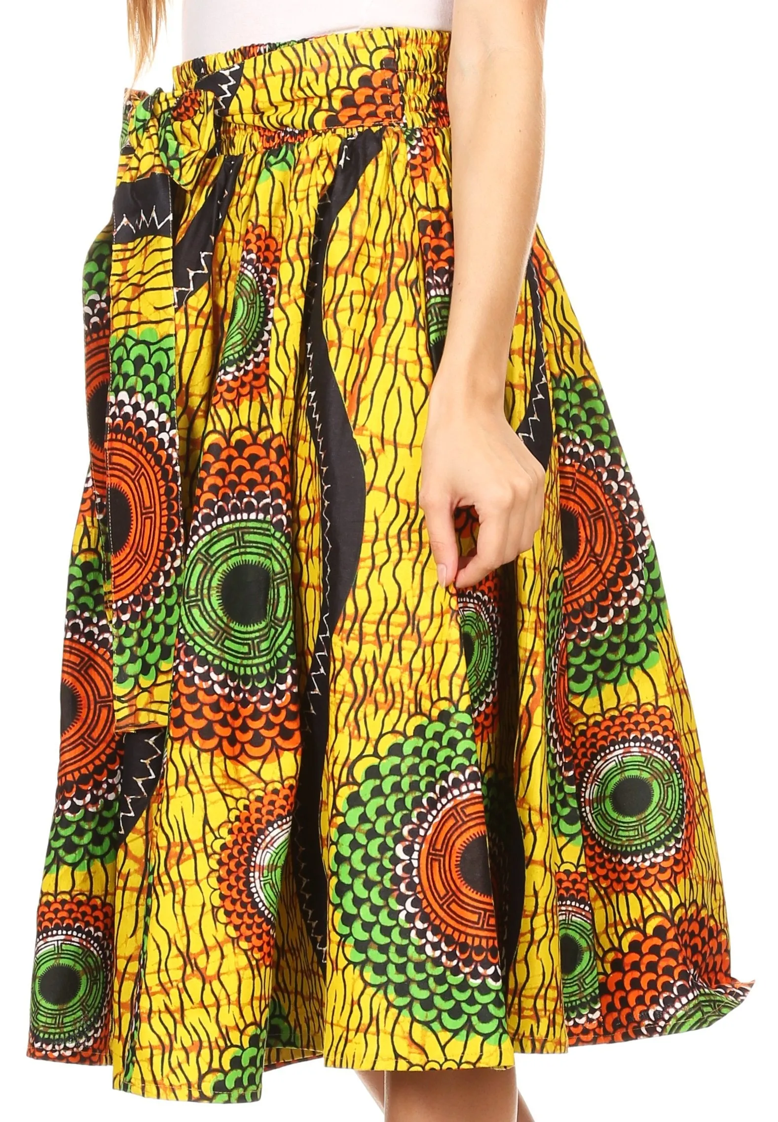 Sakkas Adisa Ankara African Wax Print Culotte Pants Colorful with Elastic Waist