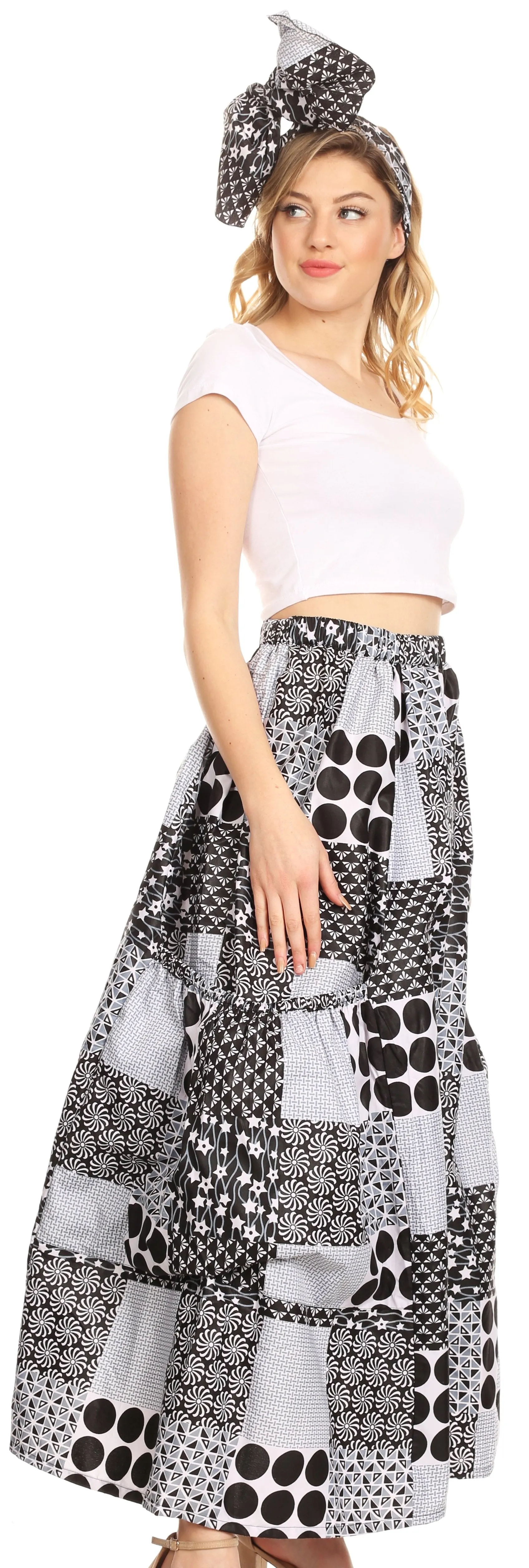 Sakkas Duru Women's African Ankara Print Wide Leg Culotte Pants Elastic Waist