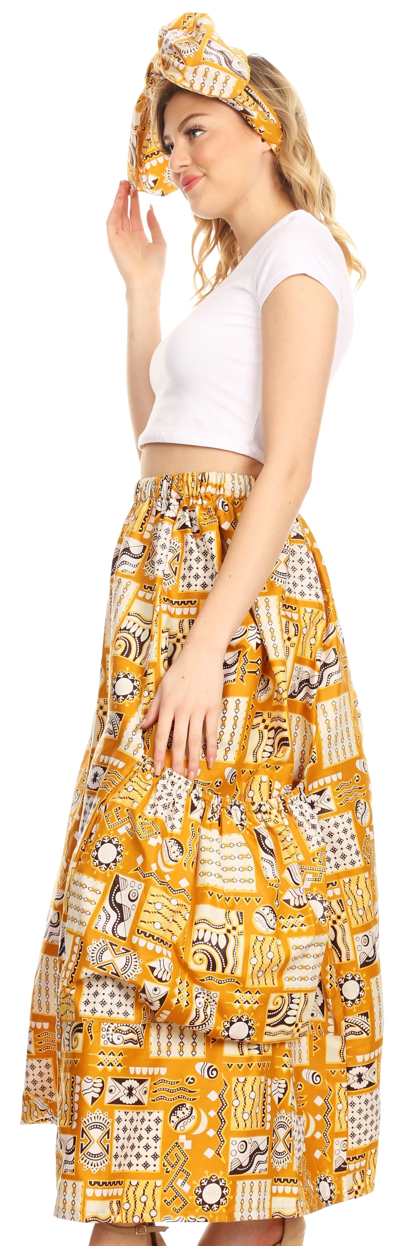 Sakkas Duru Women's African Ankara Print Wide Leg Culotte Pants Elastic Waist