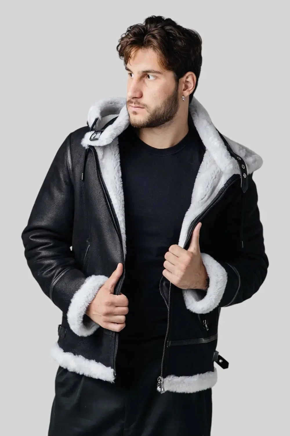 Sandro Hooded Sheepskin Jacket