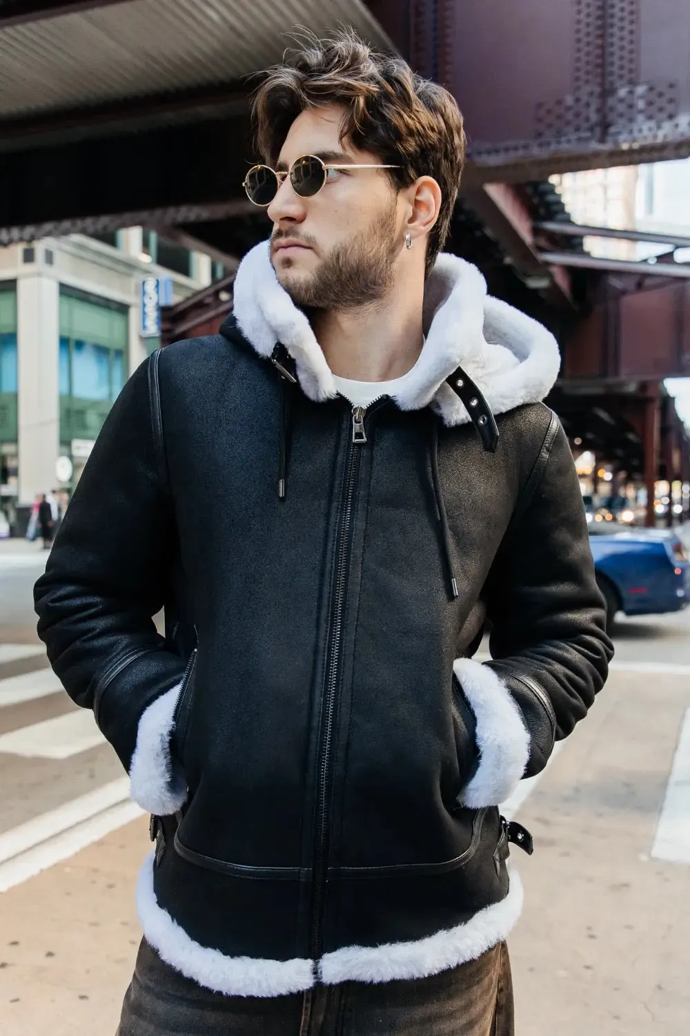 Sandro Hooded Sheepskin Jacket