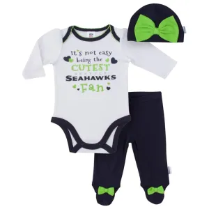 Seahawks Baby Girls Bodysuit, Pant and Cap Set