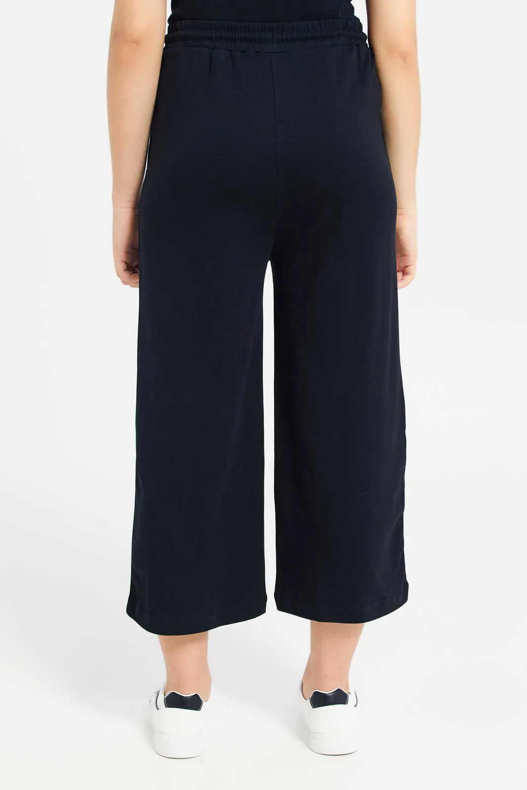 Senior Girls Black Plain Wide Leg Pants