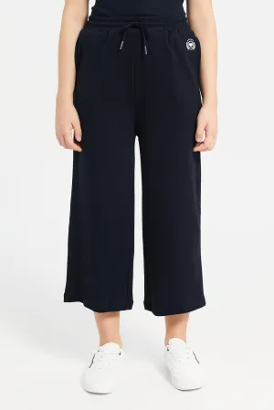 Senior Girls Black Plain Wide Leg Pants