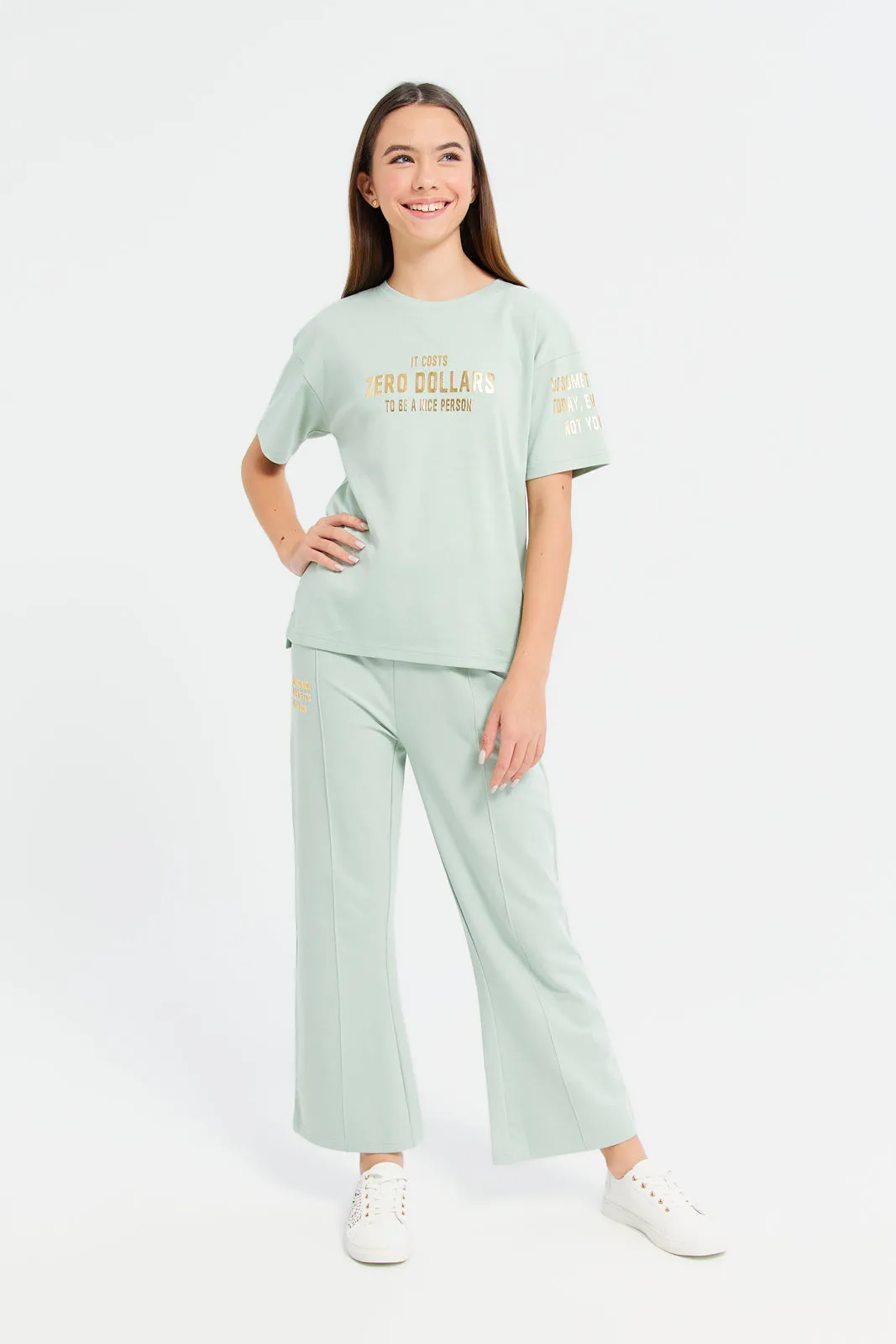 Senior Girls Mint Wide Leg Fit Pants