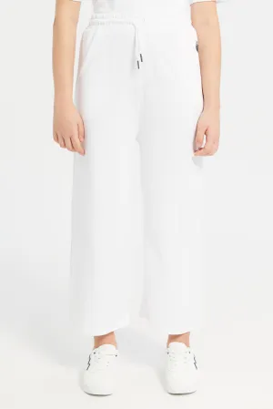 Senior Girls White Plain Wide Leg Pants