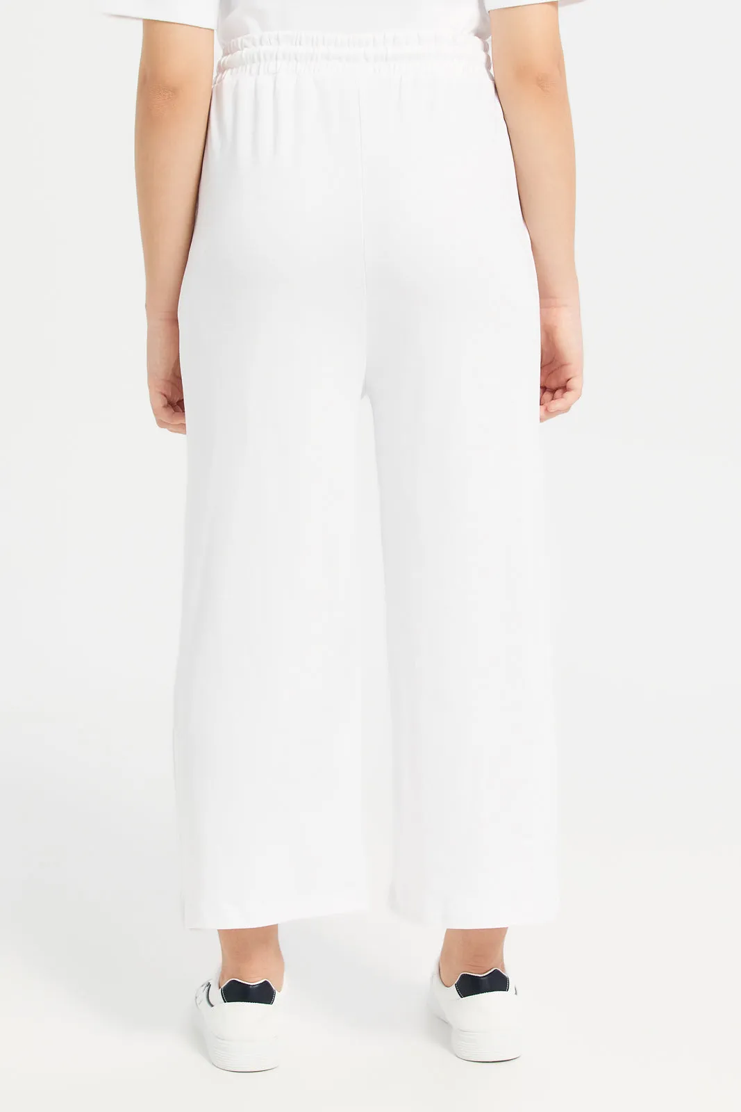 Senior Girls White Plain Wide Leg Pants