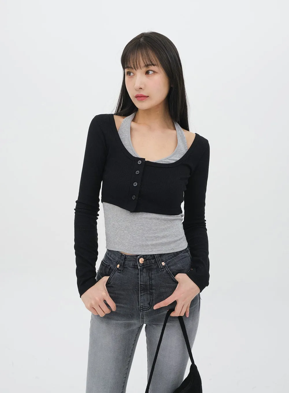 Side Button Knit Crop Top CO13