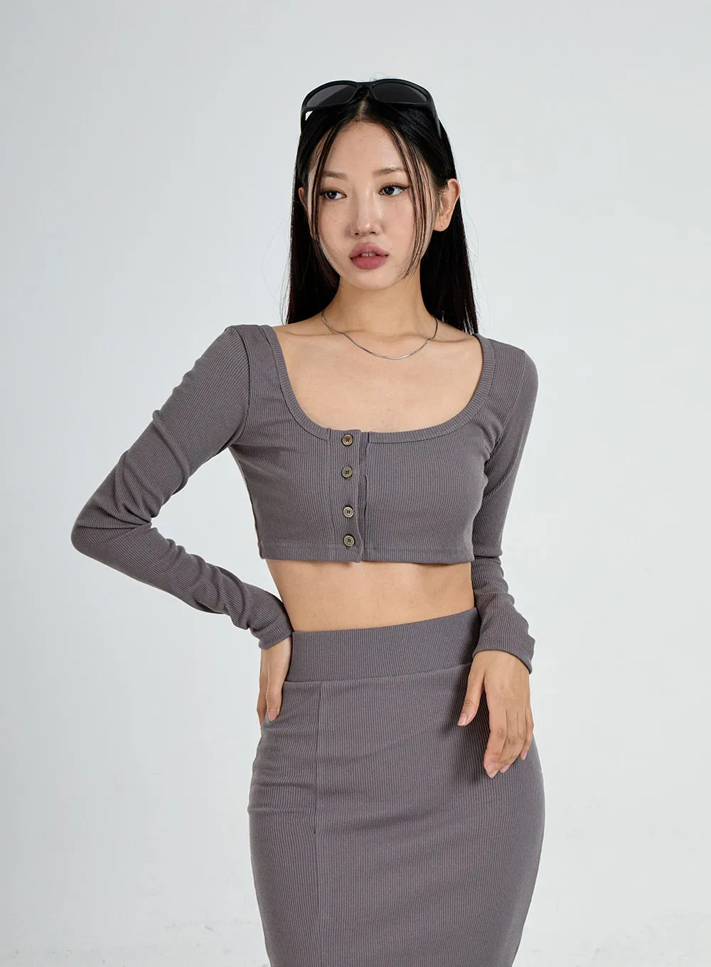 Side Button Knit Crop Top CO13