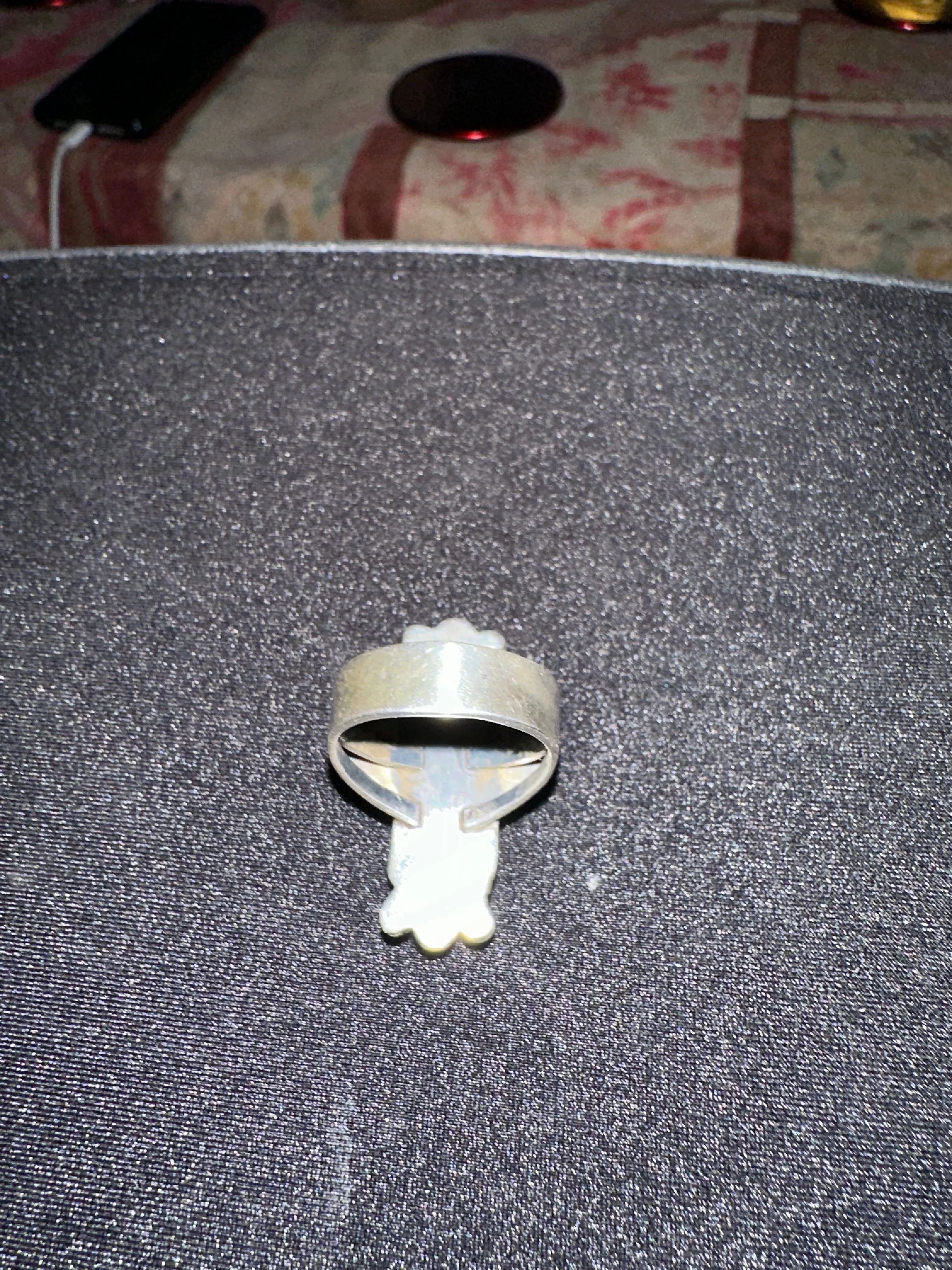 Signed Linda Yazzie Silver & White Buffalo Ring 8.5