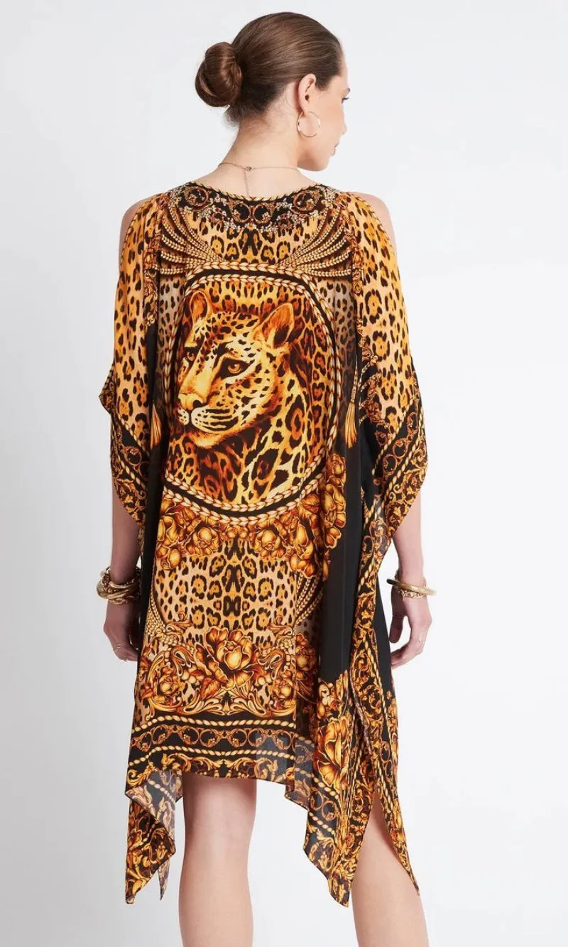 Silk Short Kaftan with Slit Golden Lady