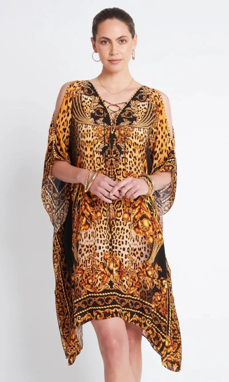 Silk Short Kaftan with Slit Golden Lady