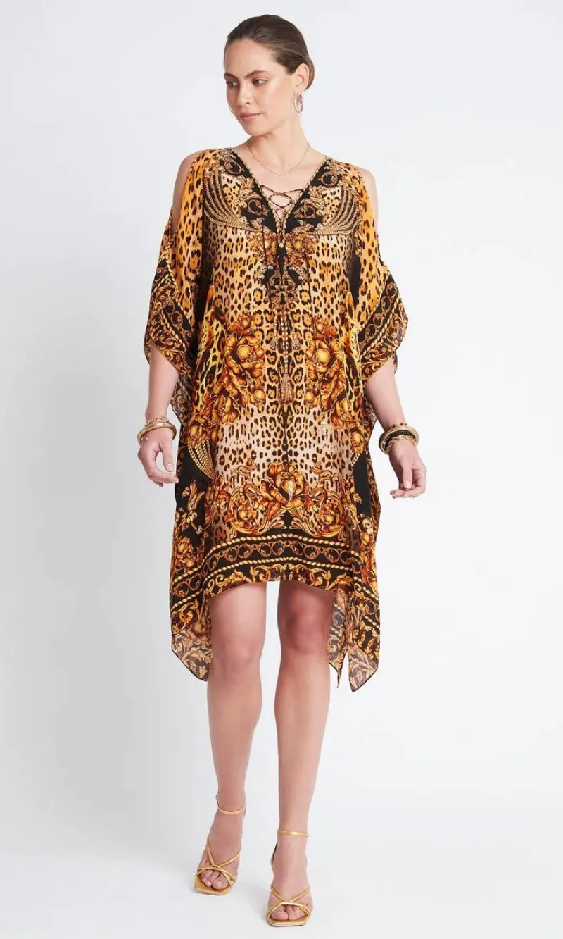 Silk Short Kaftan with Slit Golden Lady