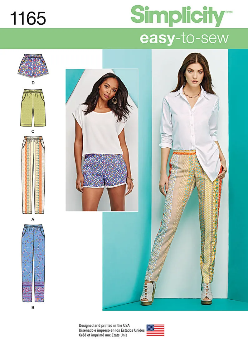 Simplicity Pattern S1165 Misses' Pull-on Trousers, Long or Short Shorts