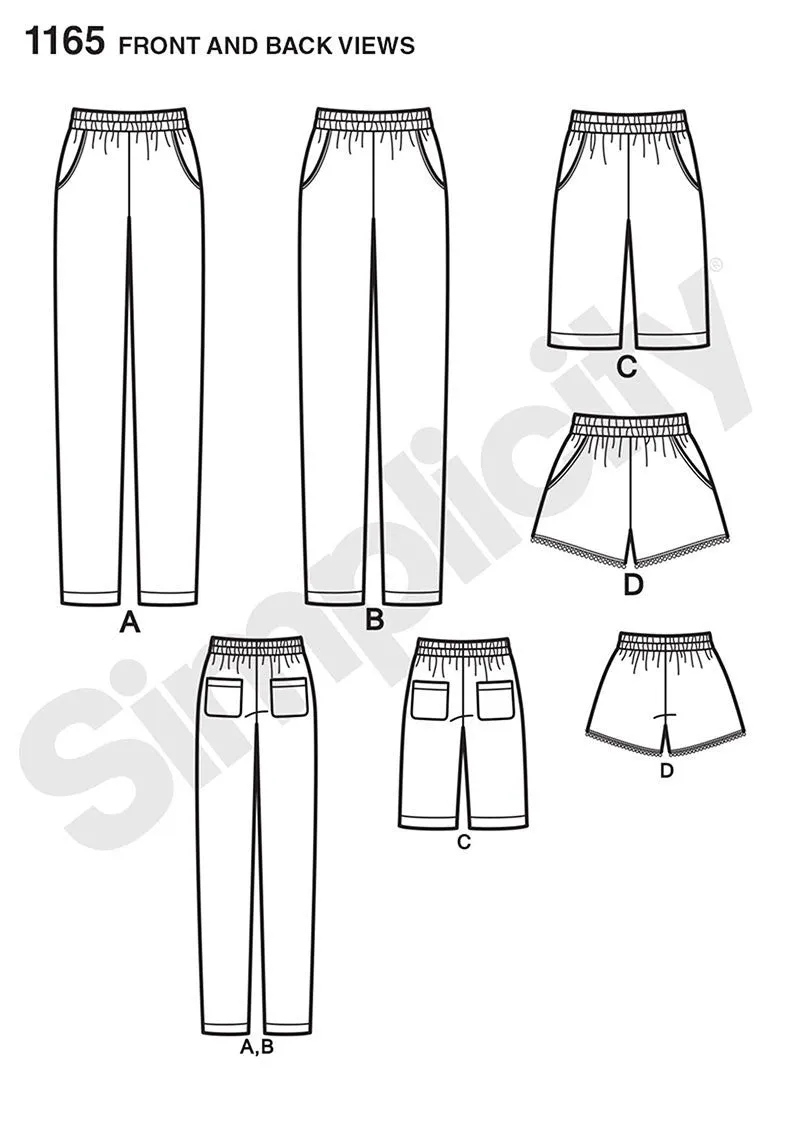 Simplicity Pattern S1165 Misses' Pull-on Trousers, Long or Short Shorts