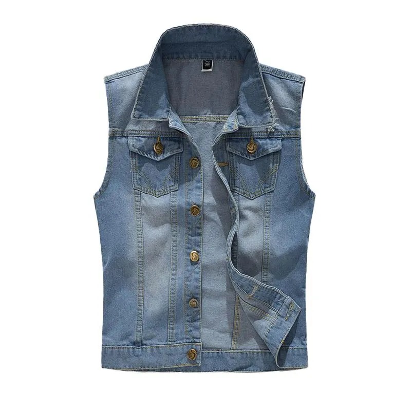 Sleeveless Slim-fit Ripped Denim Vest 80897886YM