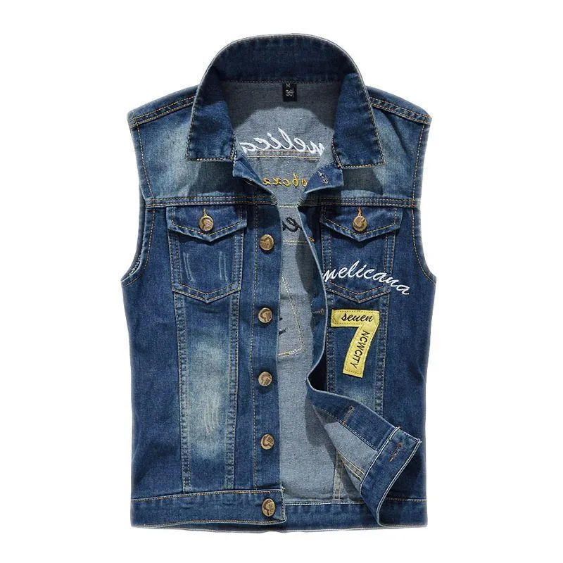 Sleeveless Slim-fit Ripped Denim Vest 80897886YM