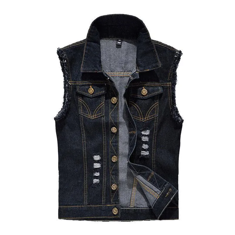 Sleeveless Slim-fit Ripped Denim Vest 80897886YM