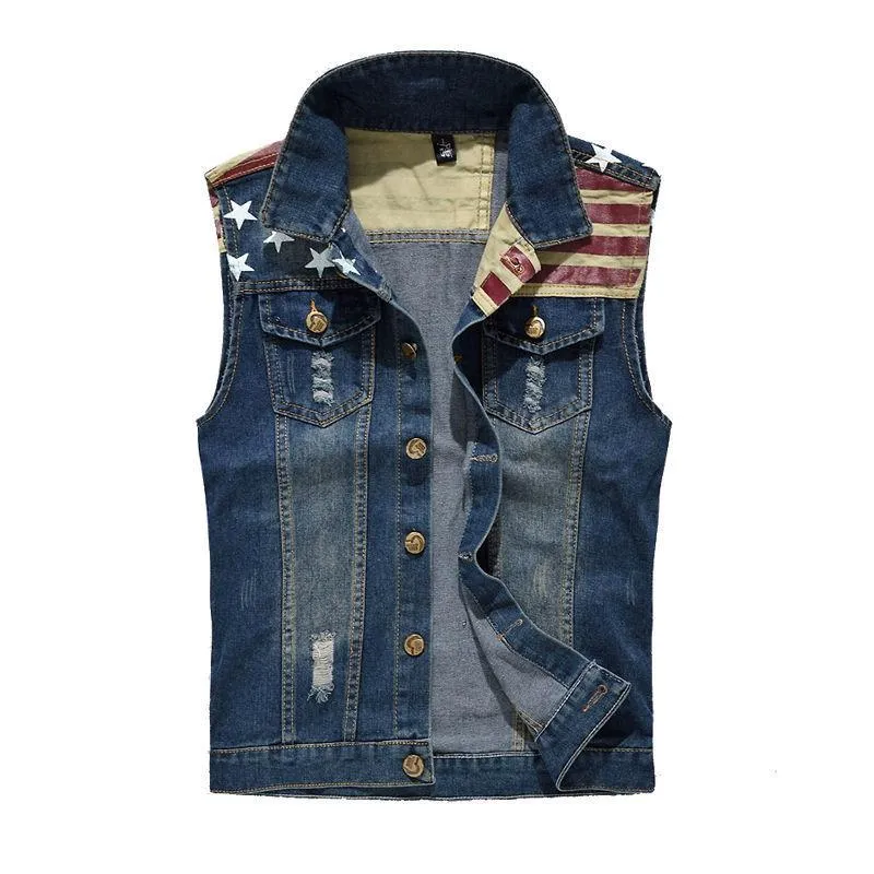 Sleeveless Slim-fit Ripped Denim Vest 80897886YM