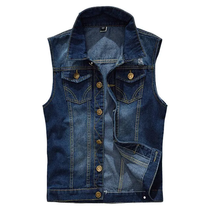 Sleeveless Slim-fit Ripped Denim Vest 80897886YM