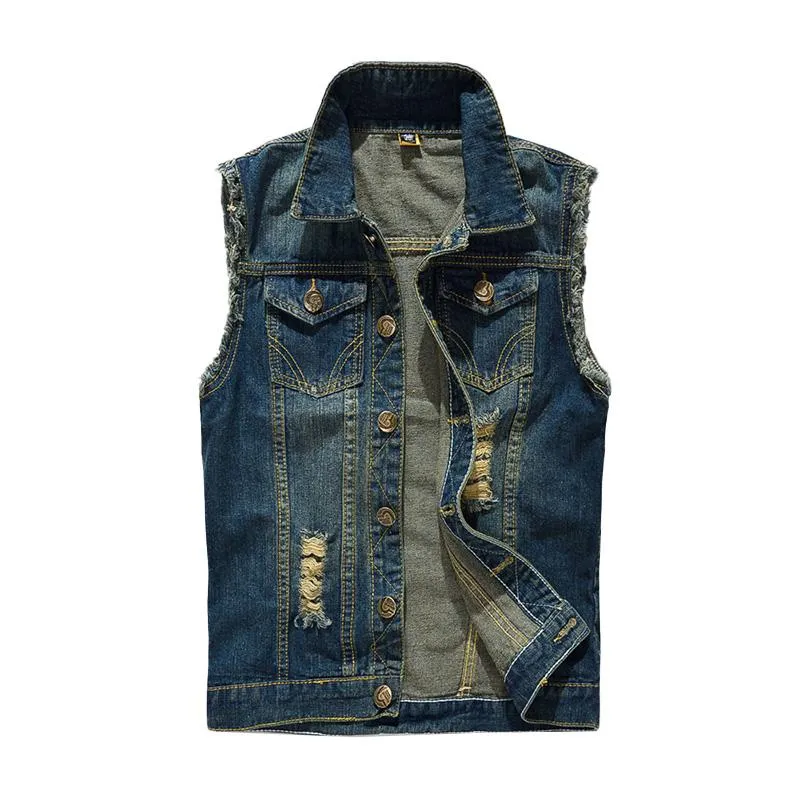 Sleeveless Slim-fit Ripped Denim Vest 80897886YM