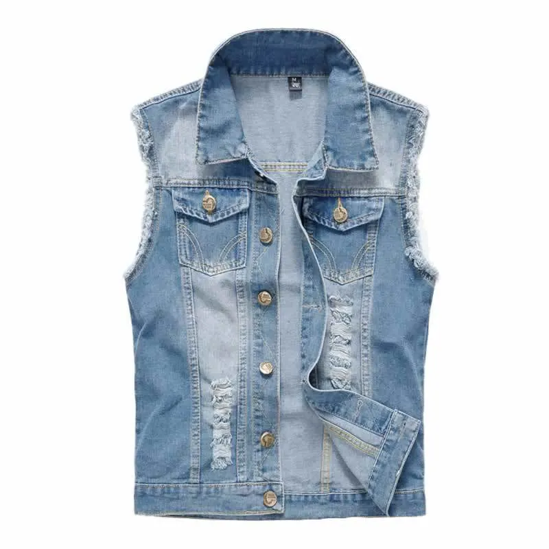 Sleeveless Slim-fit Ripped Denim Vest 80897886YM