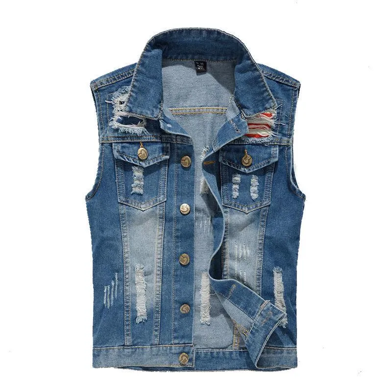 Sleeveless Slim-fit Ripped Denim Vest 80897886YM