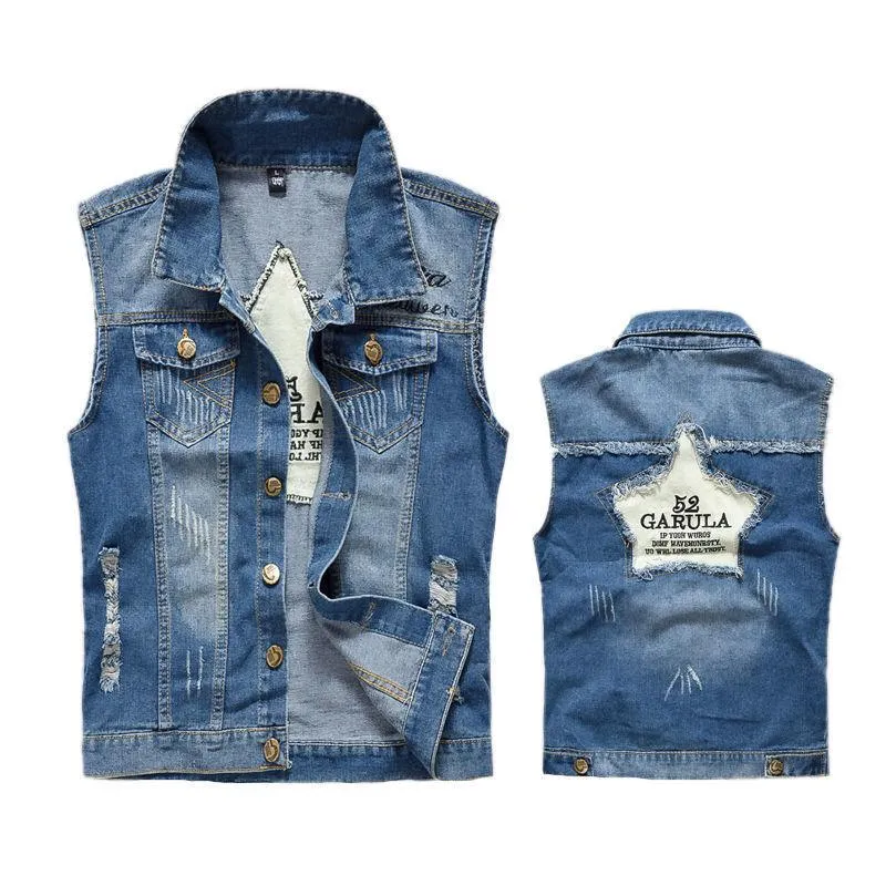 Sleeveless Slim-fit Ripped Denim Vest 80897886YM