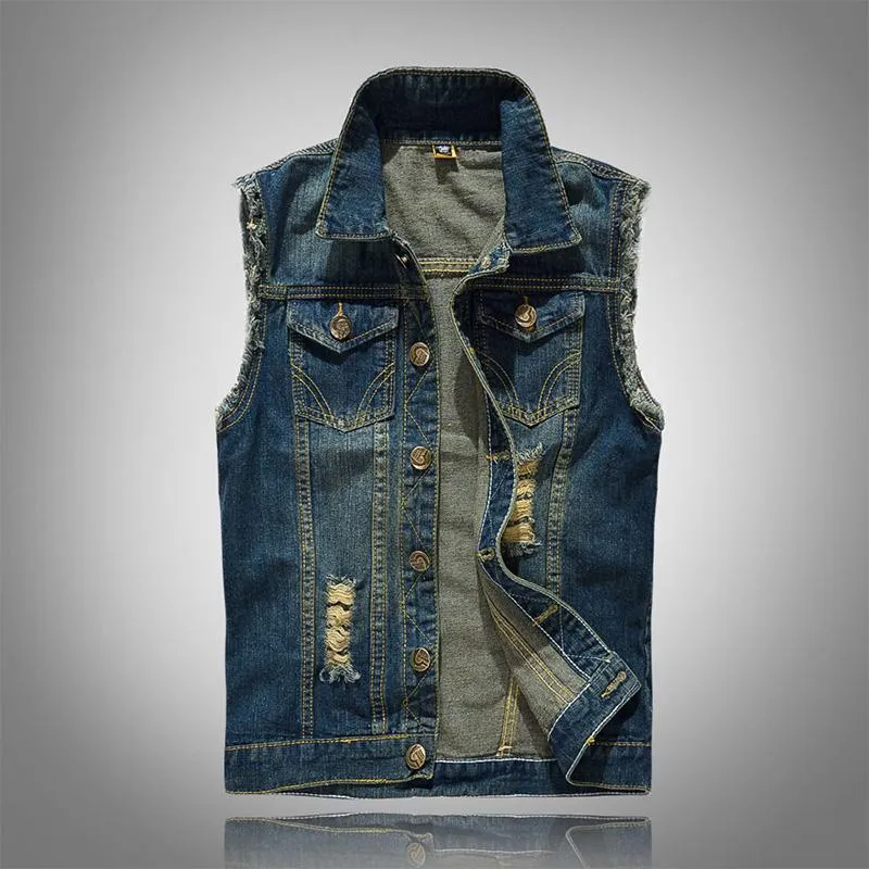 Sleeveless Slim-fit Ripped Denim Vest 80897886YM