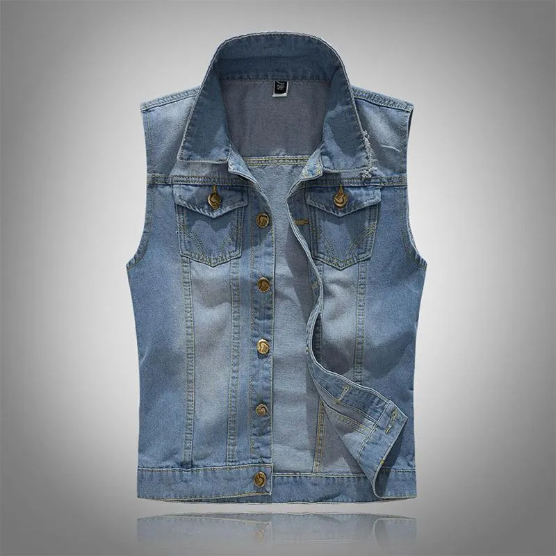 Sleeveless Slim-fit Ripped Denim Vest 80897886YM