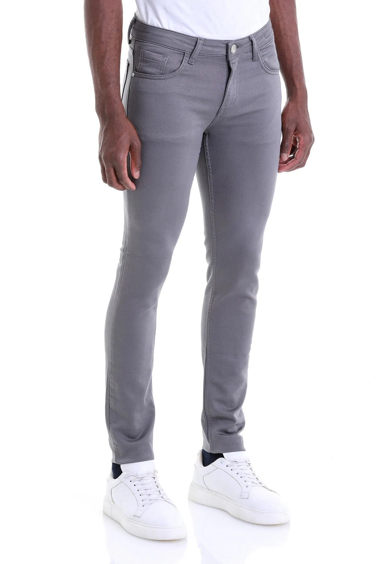 Slim Fit Low Waist Gray Cotton Casual Pants