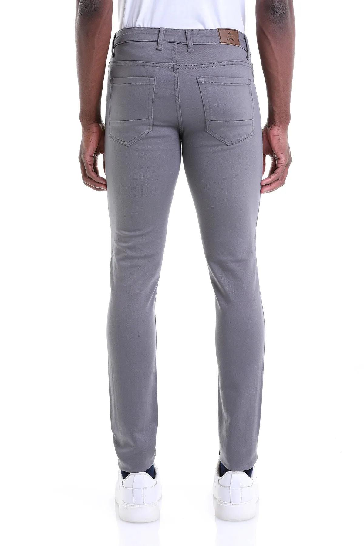 Slim Fit Low Waist Gray Cotton Casual Pants